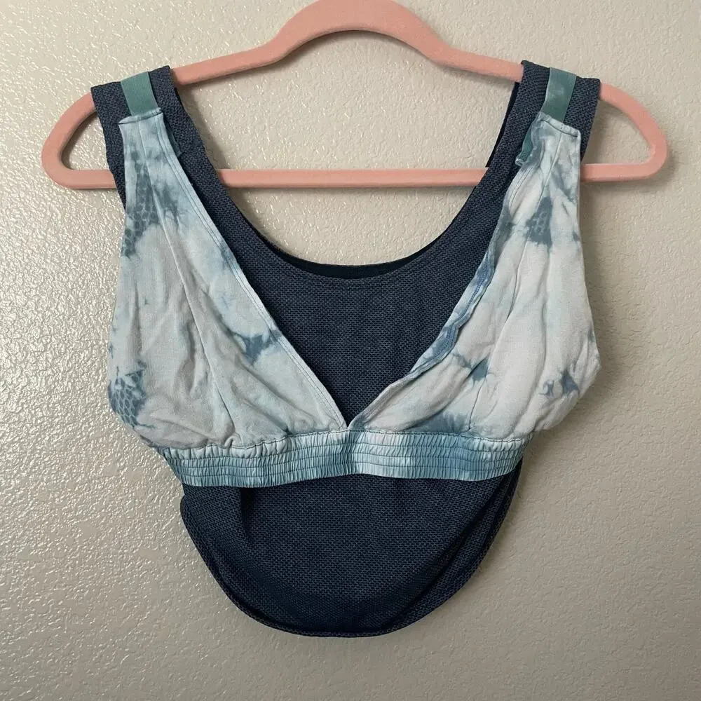 Free People Movement Sports Bra Womens‎ Small Gray Blue Oasis Tank Tie Dye Gym